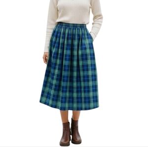 Leon Levin Vintage Blue Green Plaid Midi Skirt High Waist Wool Blend